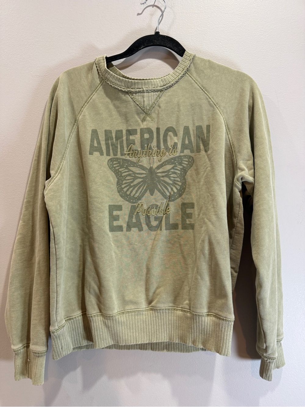 American Eagle Outfitters Olive Green Butterfly Crewneck Sweatshirt
